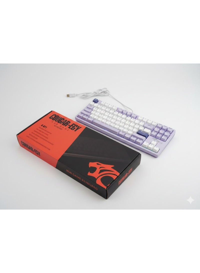 كوجار لوحة مفاتيح الألعاب الميكانيكية COUGAR-EGY G-871، 87 مفتاحًا، تصميم TKL صغير الحجم، سلكية بمفاتيح سوداء، بإضاءة خلفية لأجهزة الكمبيوتر التي تعمل بنظامي التشغيل Windows وMac (بنفسجي وأبيض). - Image 3